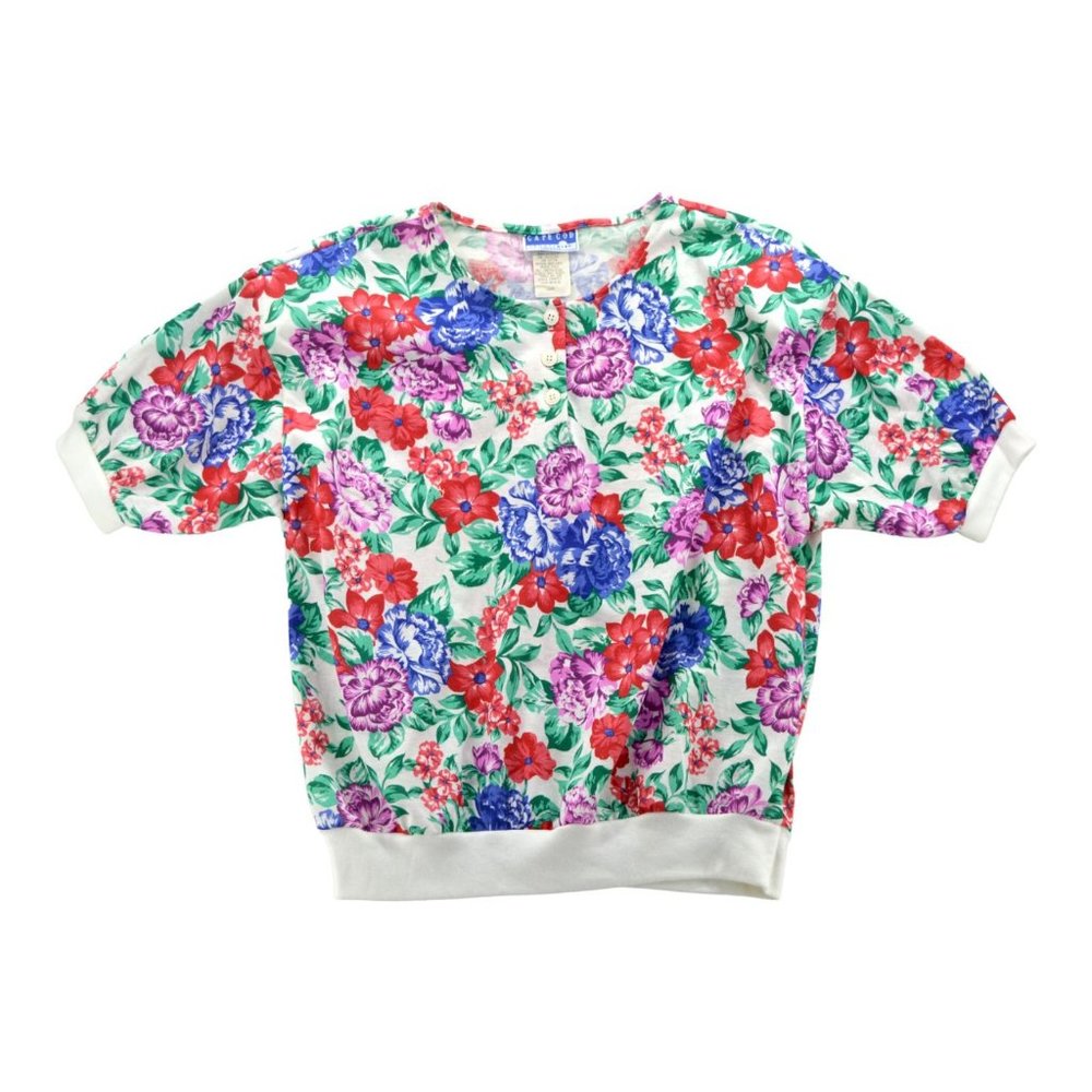 Vtg Cape Cod Sportswear Women's Floral 80s Print 1/4 Button up Size‎ Large